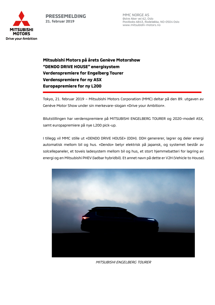 Mitsubishi Motors på årets Genève Motorshow 