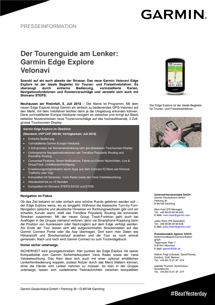 Der Tourenguide am Lenker:  Garmin Edge Explore Velonavi