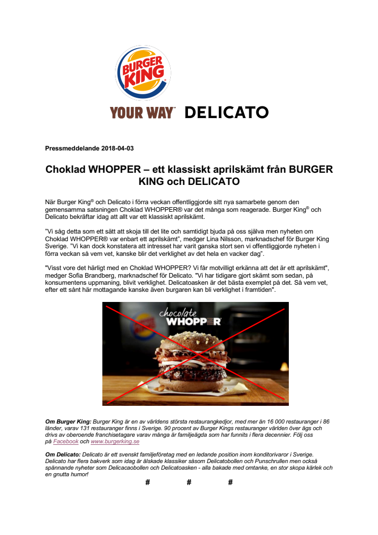 Choklad WHOPPER – ett klassiskt aprilskämt från BURGER KING och DELICATO 