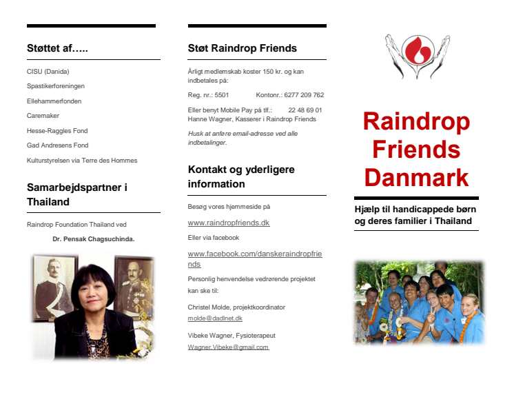 Brochure: Raindrop  Friends  Danmark  - Hjælp til handicappede børn  og deres familier i Thailand