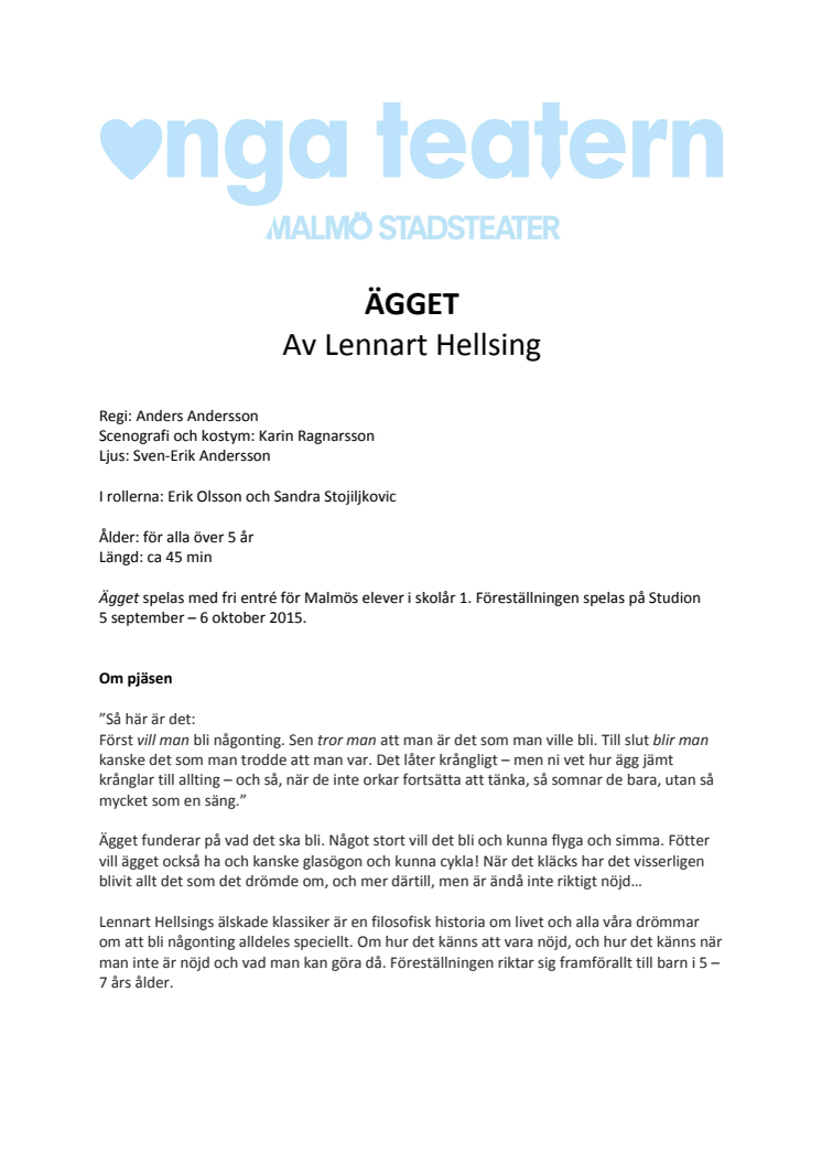 ÄGGET – premiär för Lennart Hellsings klassiker på Unga Teatern