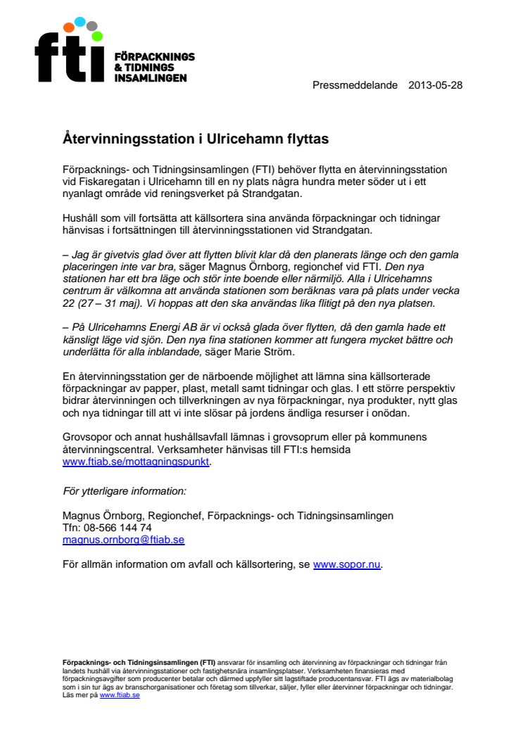 Återvinningsstation i Ulricehamn flyttas