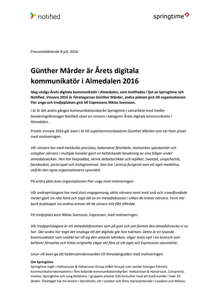 Günther Mårder är Årets digitala kommunikatör i Almedalen 2016