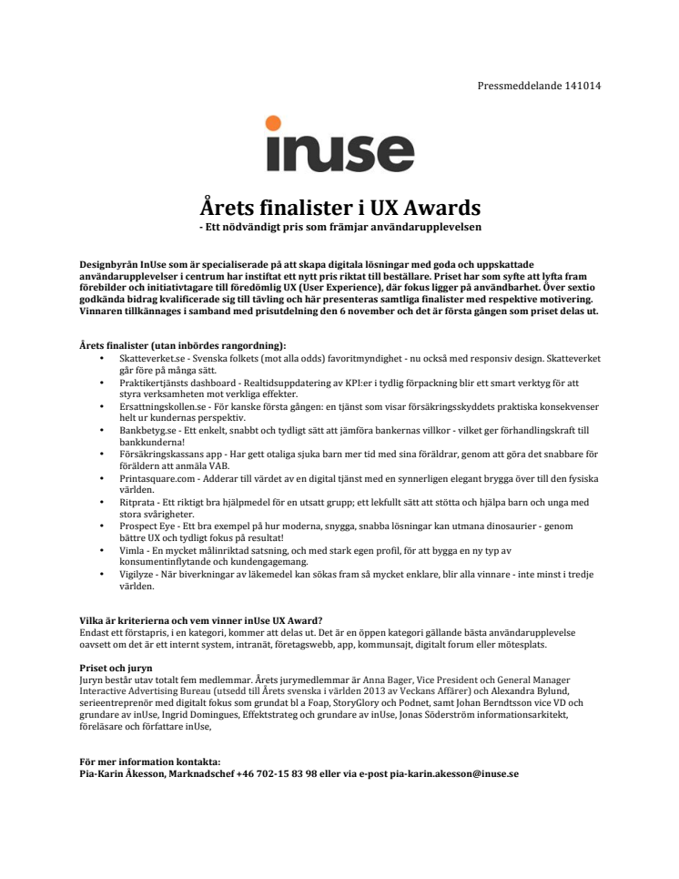 Årets finalister i inUse UX Awards