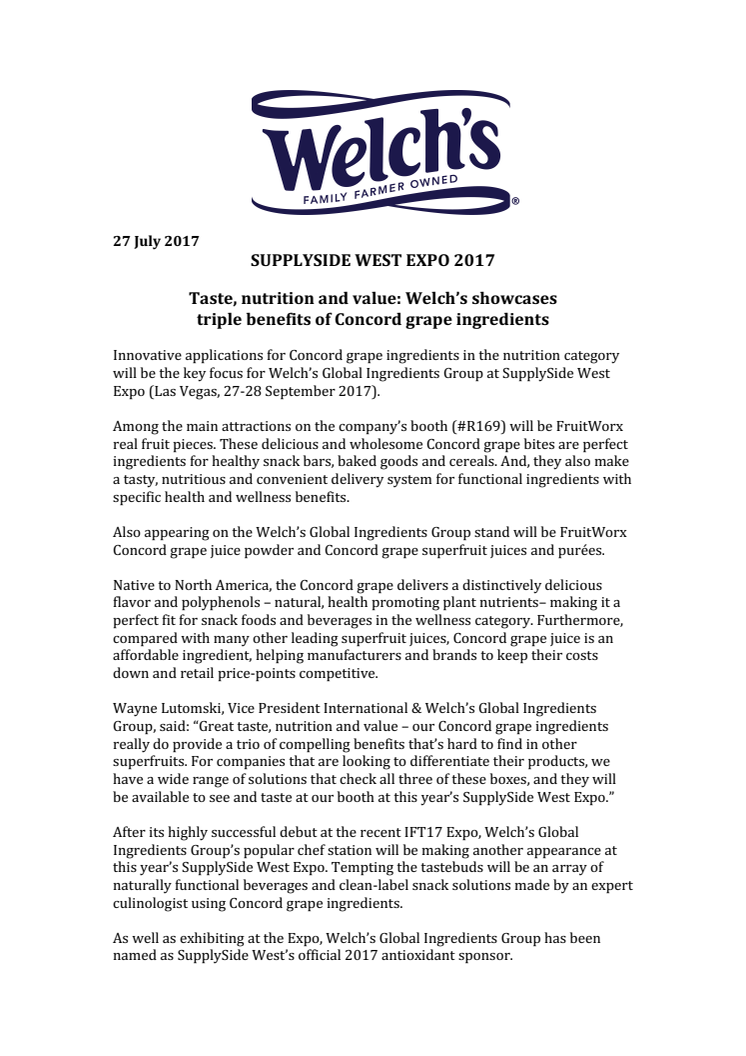 Taste, nutrition and value: Welch’s showcases triple benefits of Concord grape ingredients 