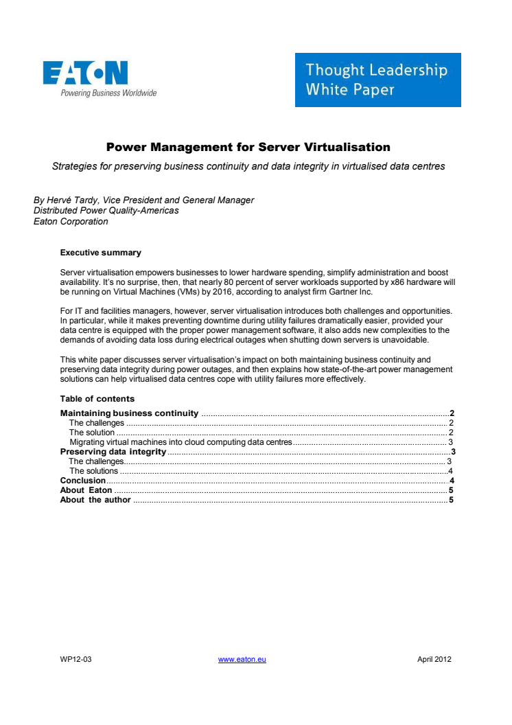 White paper: Krafthantering för virtualisering av servrar