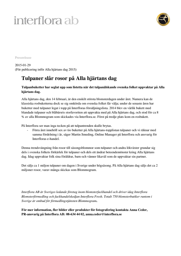 ​Tulpaner slår rosor på Alla hjärtans dag