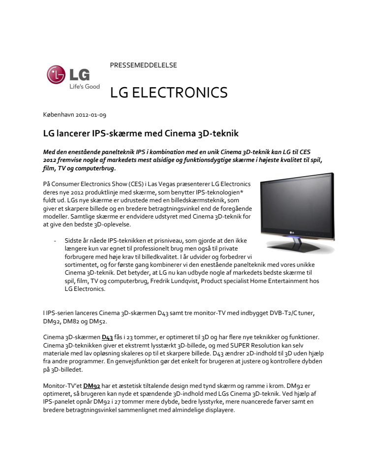LG lancerer IPS-skærme med Cinema 3D-teknik