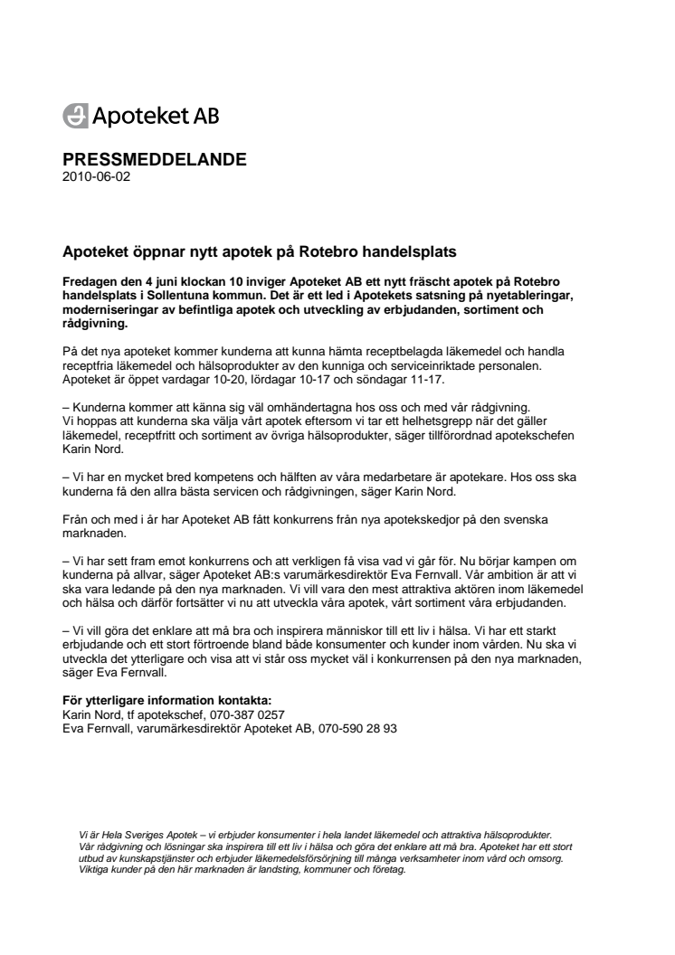 Apoteket öppnar nytt apotek på Rotebro handelsplats