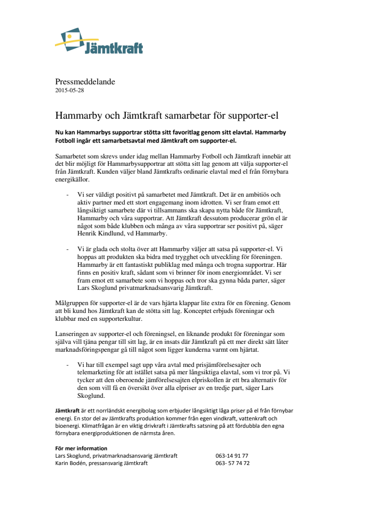 Hammarby och Jämtkraft samarbetar för supporter-el
