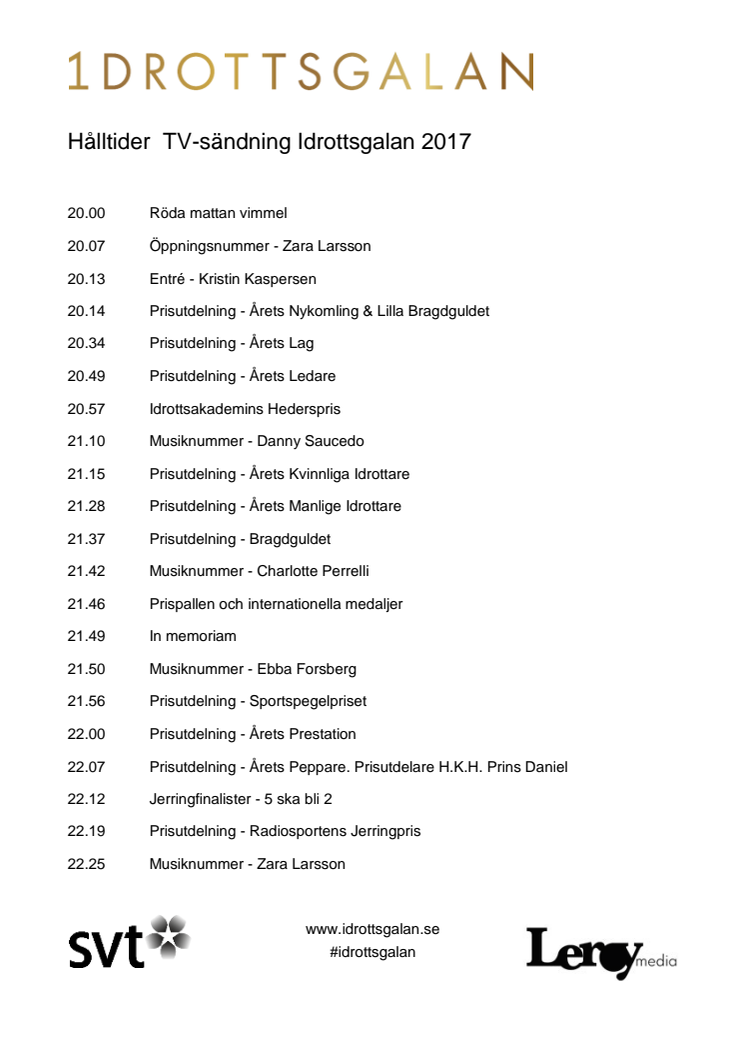 Idrottsgalan hålltider SVT sändning 2017