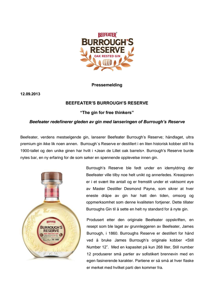 Beefeater’s Burrough’s Reserve