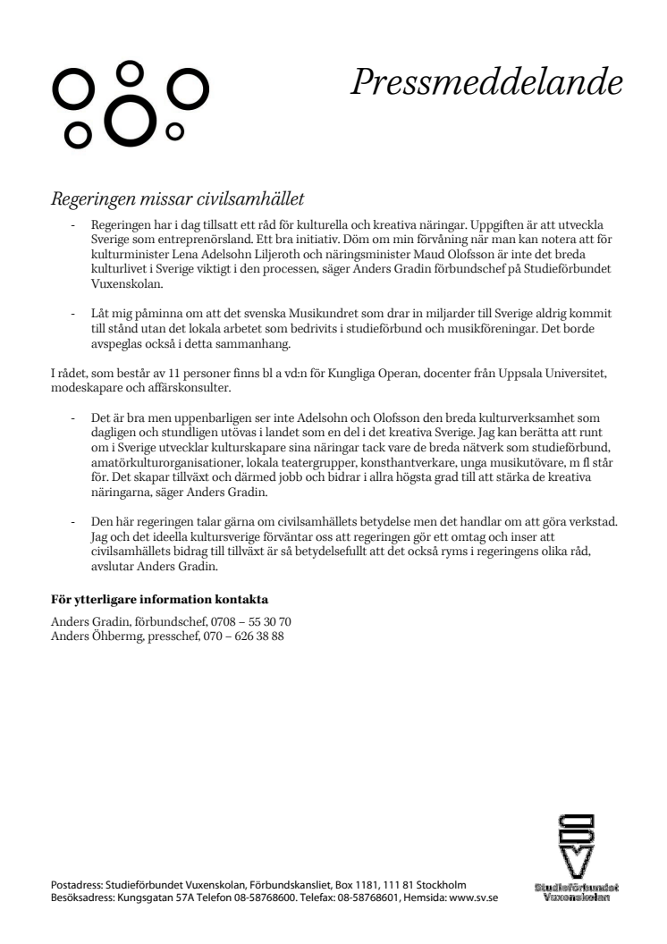 Regeringen missar civilsamhället