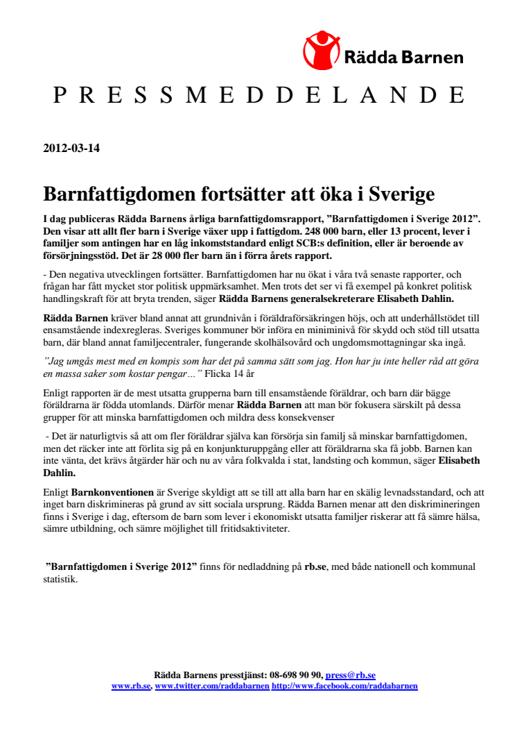 Barnfattigdomen fortsätter att öka i Sverige