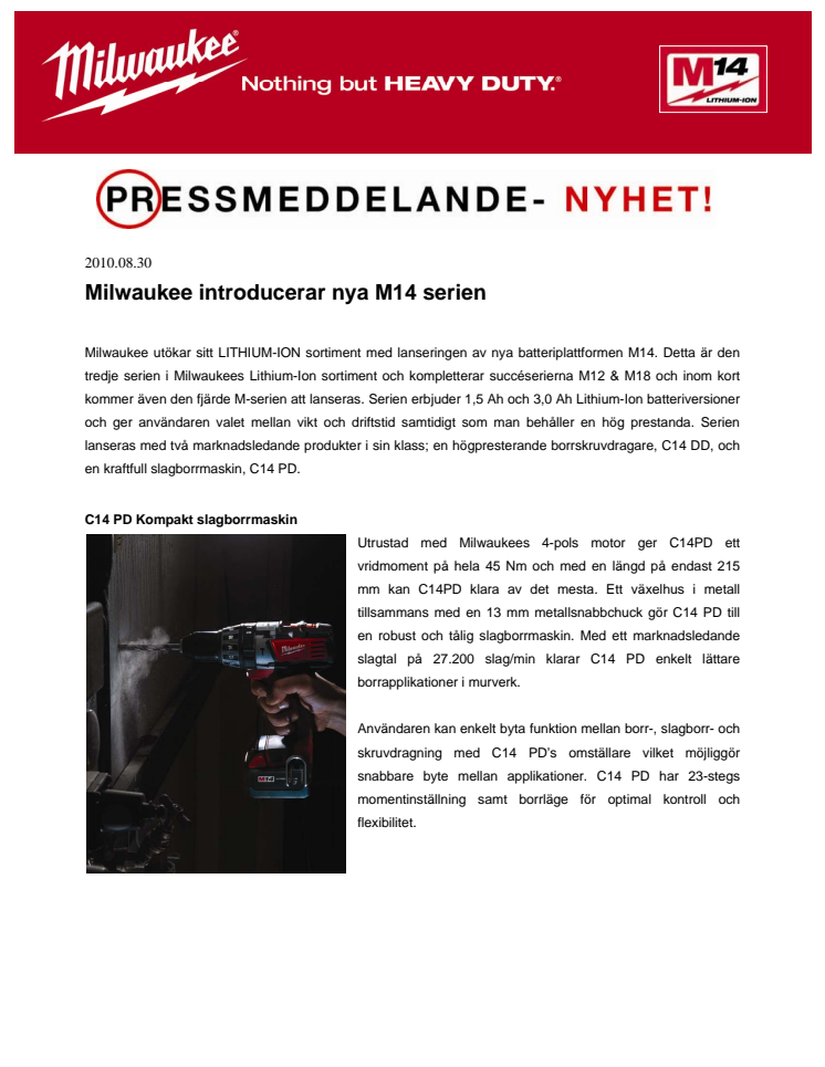 Milwaukee introducerar nya M14-serien