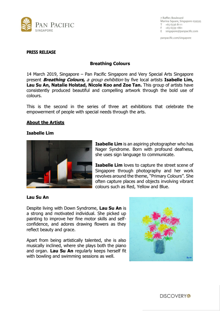Breathing Colours Exhibition at Pan Pacific Singapore's Public Art Space