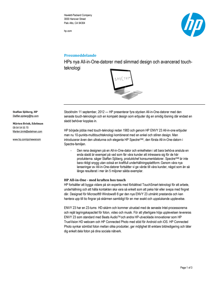 HPs nya All-in-One-datorer med slimmad design och avancerad touch-teknologi