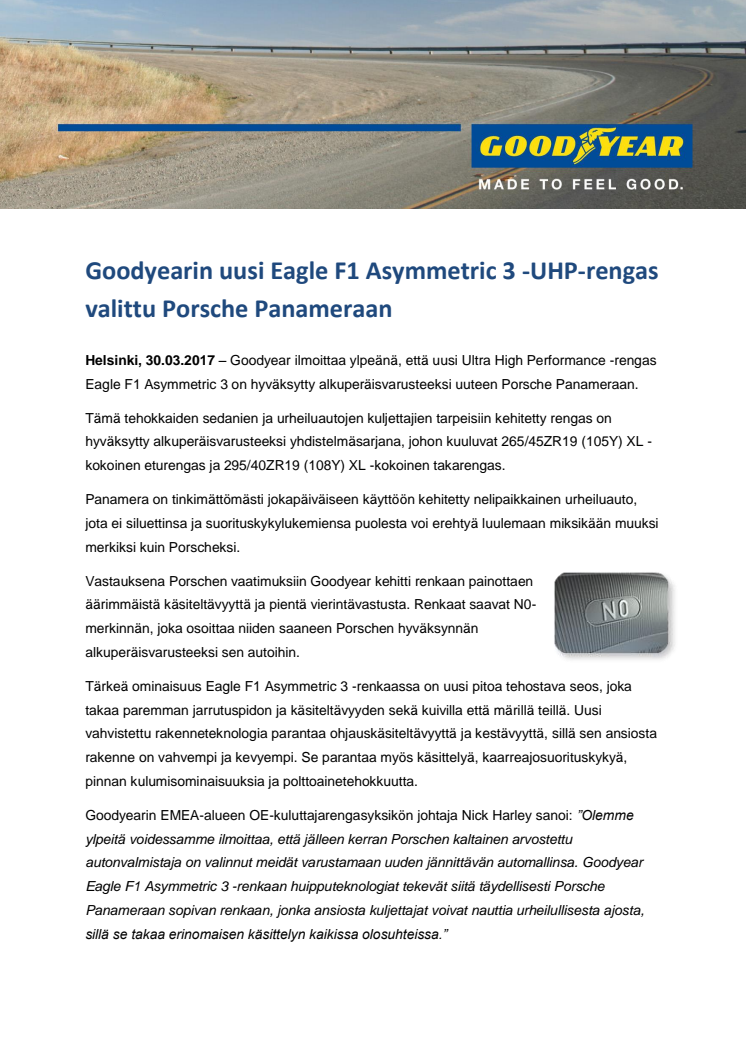Goodyearin uusi Eagle F1 Asymmetric 3 -UHP-rengas valittu Porsche Panameraan