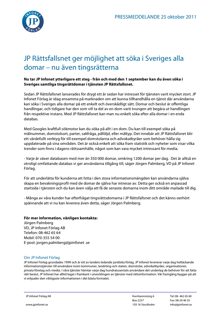 JP Rättsfallsnet ger möjlighet att söka i Sveriges alla domar – nu även tingsrätterna
