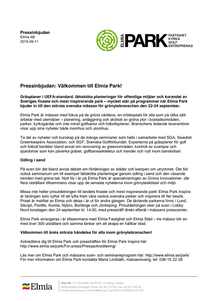 Pressinbjudan: Välkommen till Elmia Park!