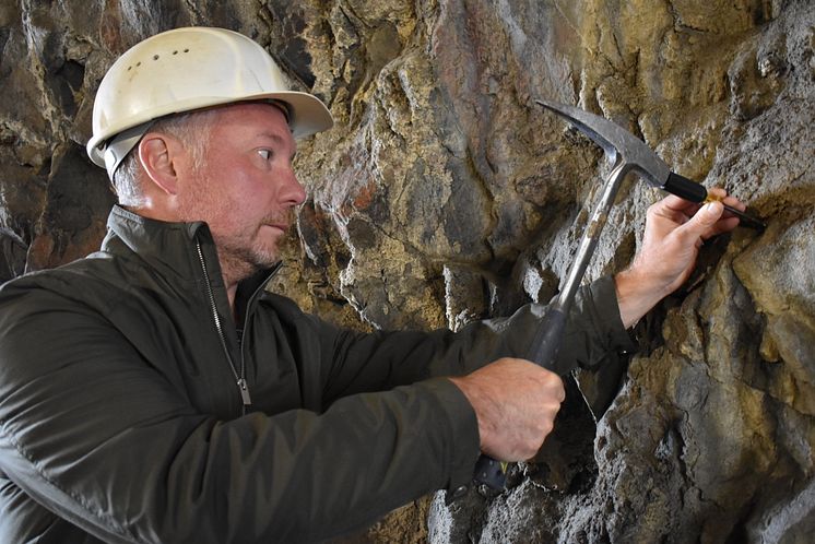 Forskaren Magnus Ivarssons forskning vid Naturhistoriska riksmuseet visar att mikroskopiskt fossil i berggrunden är ett underskattat forskningsområde. Foto Tuva Axbom.