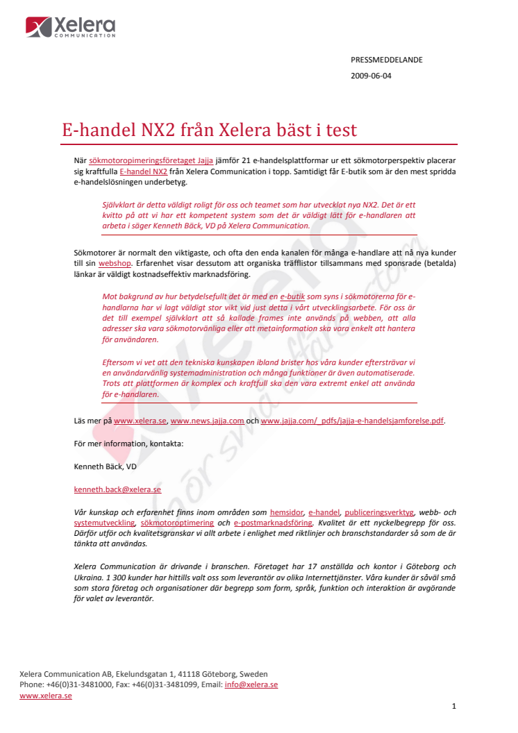 E-handel NX2 från Xelera bäst i test