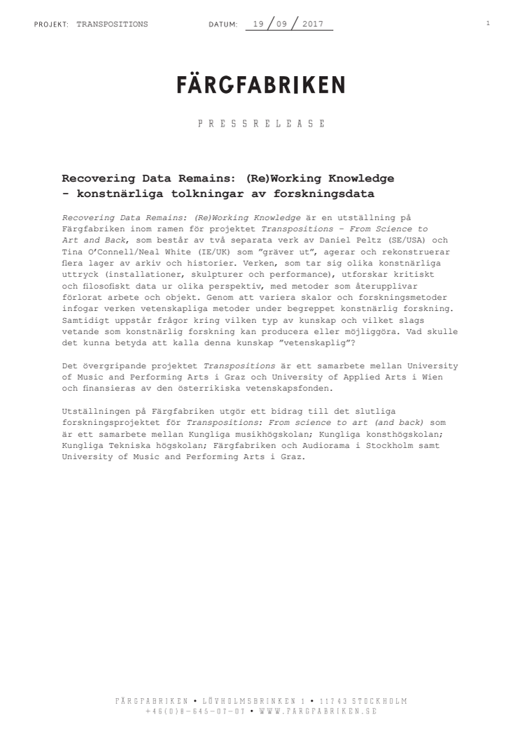 Recovering Data Remains: (Re)Working Knowledge - konstnärliga tolkningar av forskningsdata