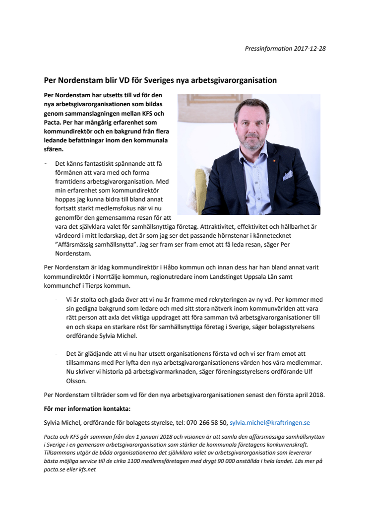 Per Nordenstam blir VD för Sveriges nya arbetsgivarorganisation 