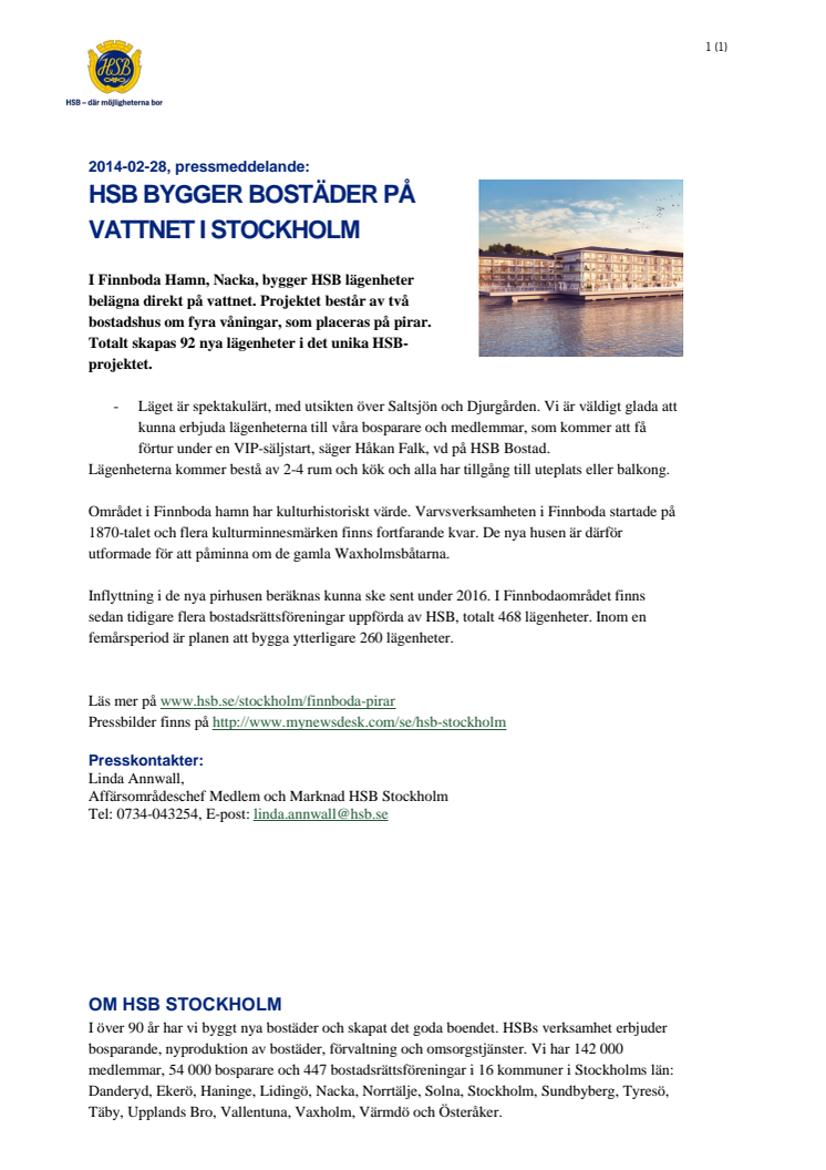 HSB bygger bostäder på vattnet i Stockholm