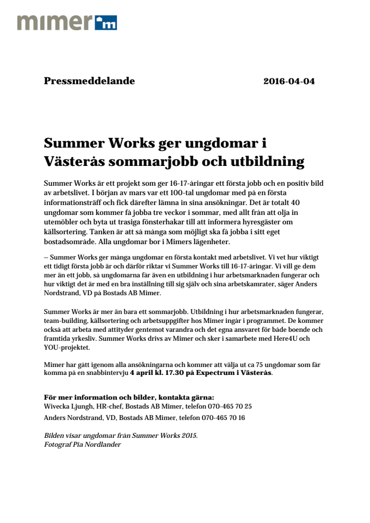 Summer Works ger ungdomar i Västerås sommarjobb och utbildning 