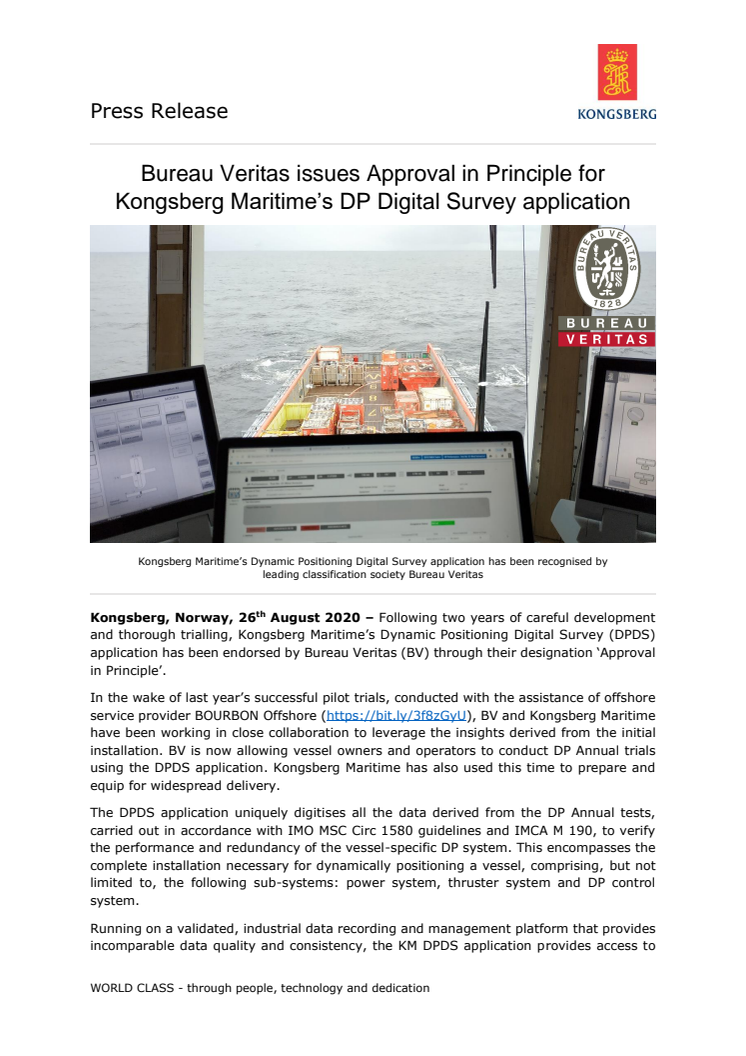 Bureau Veritas issues Approval in Principle for Kongsberg Maritime’s DP Digital Survey application