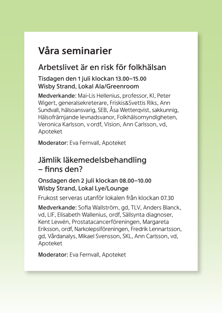 Apotekets seminarier i Almedalen 2014
