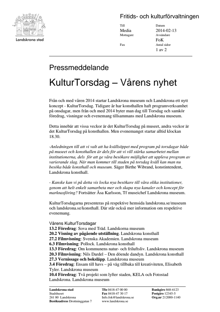 KulturTorsdag - Vårens nyhet