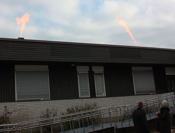Pyroteknisk ceremoni vid start för förnyelse av sjukhusområdet i Helsingborg