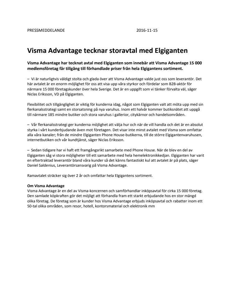 Visma Advantage tecknar storavtal med Elgiganten