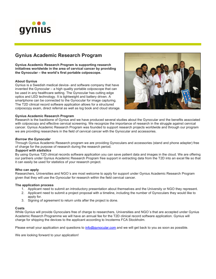 Gynius Academic Research Program