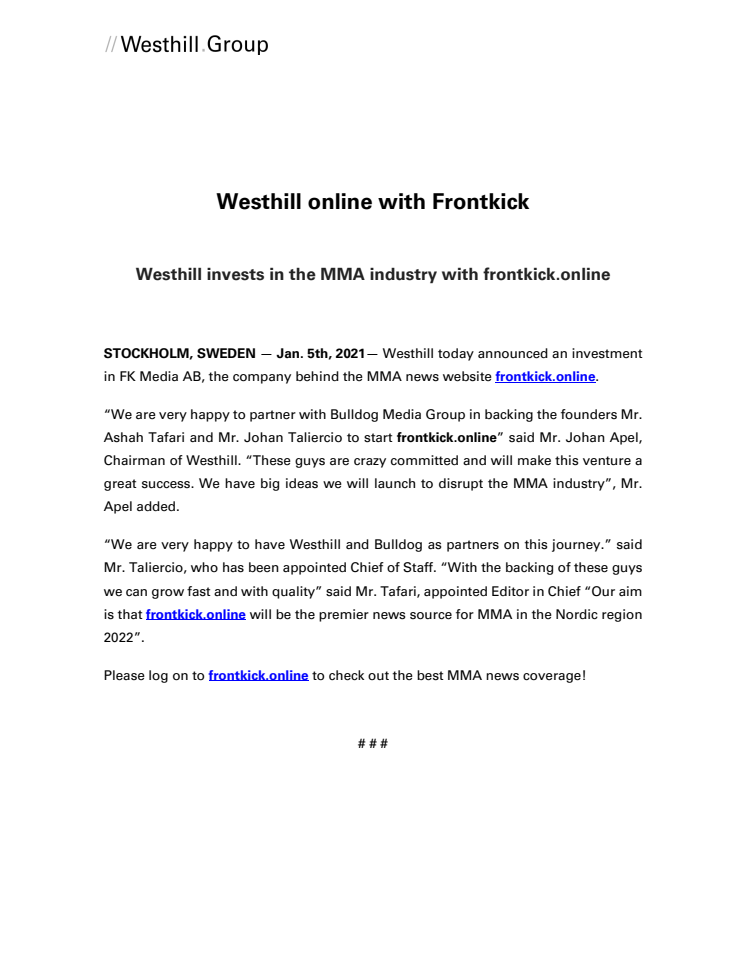Westhill online with Frontkick