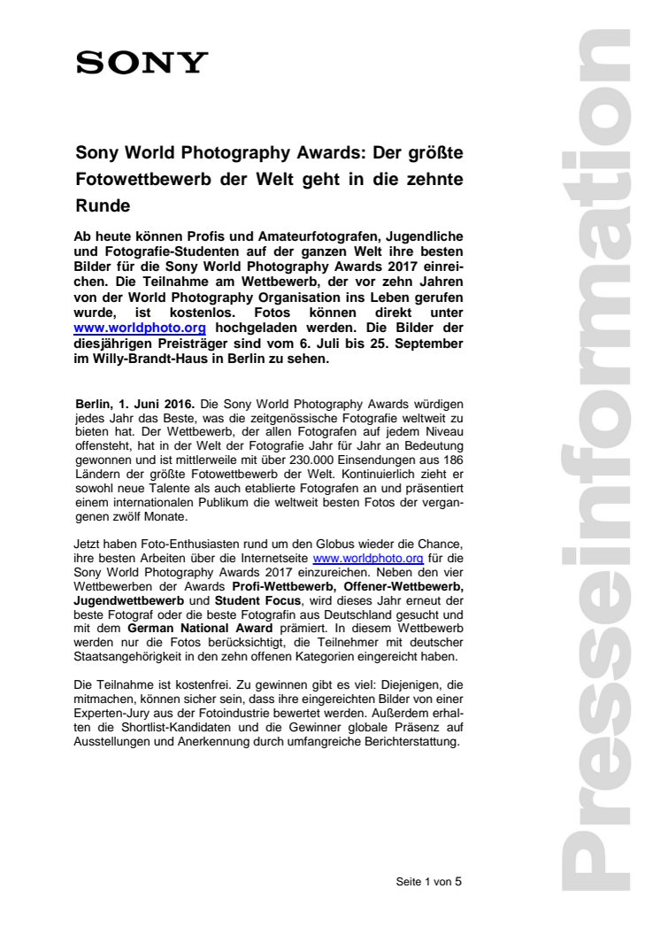 Sony World Photography Awards: Der größte Fotowettbewerb der Welt geht in die zehnte Runde
