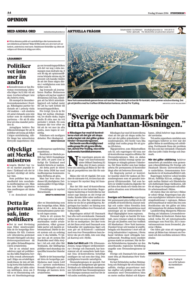 Sverige och Danmark bör titta på Manhattan-lösningen