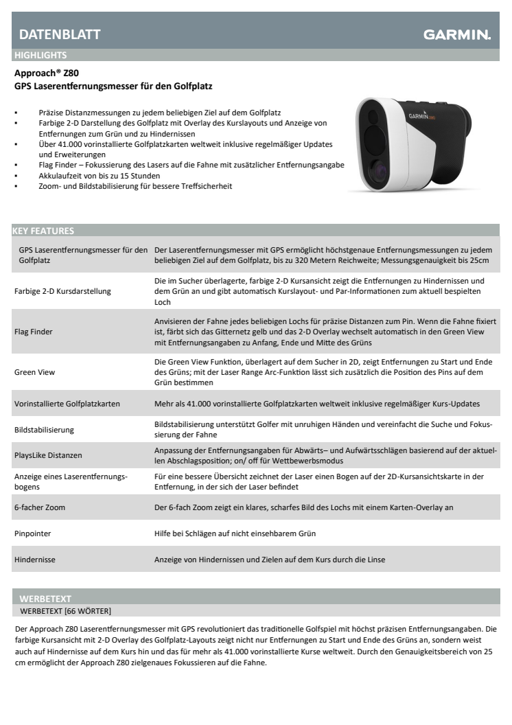 Datenblatt Garmin Approach Z80