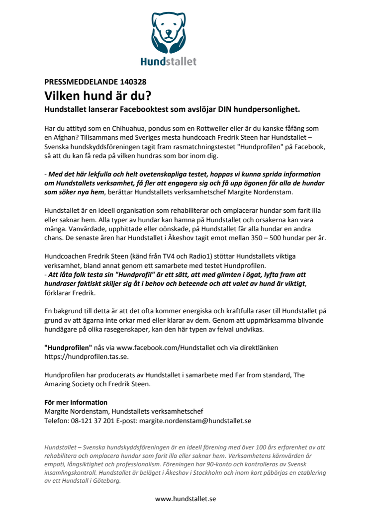 Vilken hund är du? Hundstallet lanserar Facebooktest som avslöjar DIN hundpersonlighet.