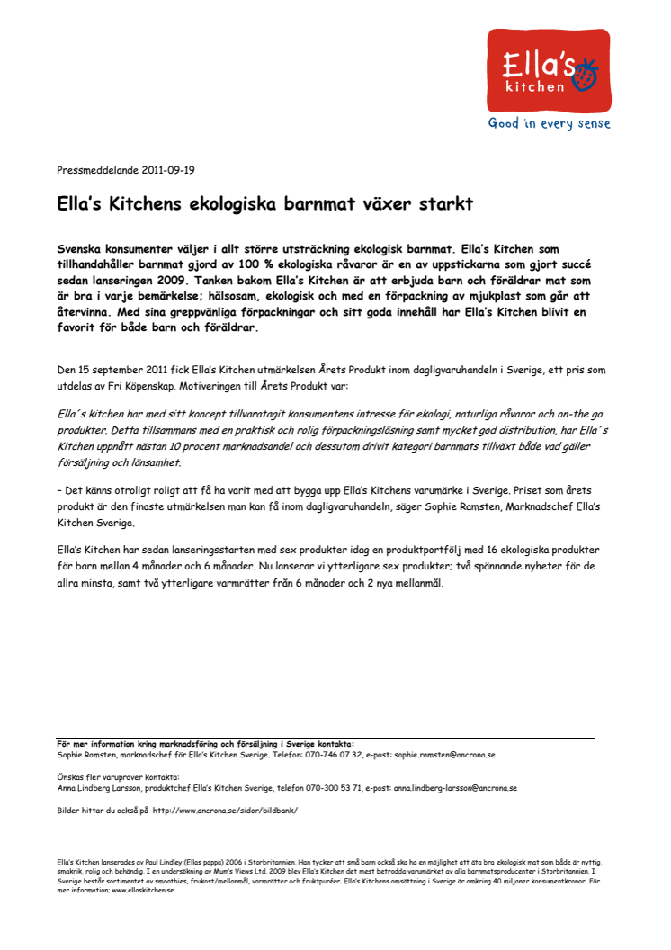 Ella’s Kitchens ekologiska barnmat växer starkt