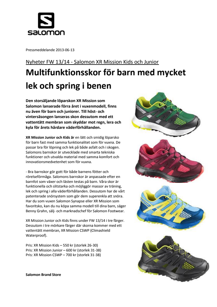 Salomon XR Mission Kids och Junior - Multifunktionsskor för barn med mycket lek och spring i benen