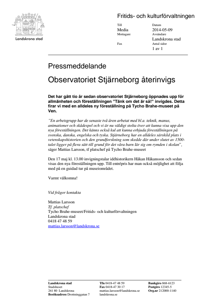 Observatoriet Stjärneborg återinvigs
