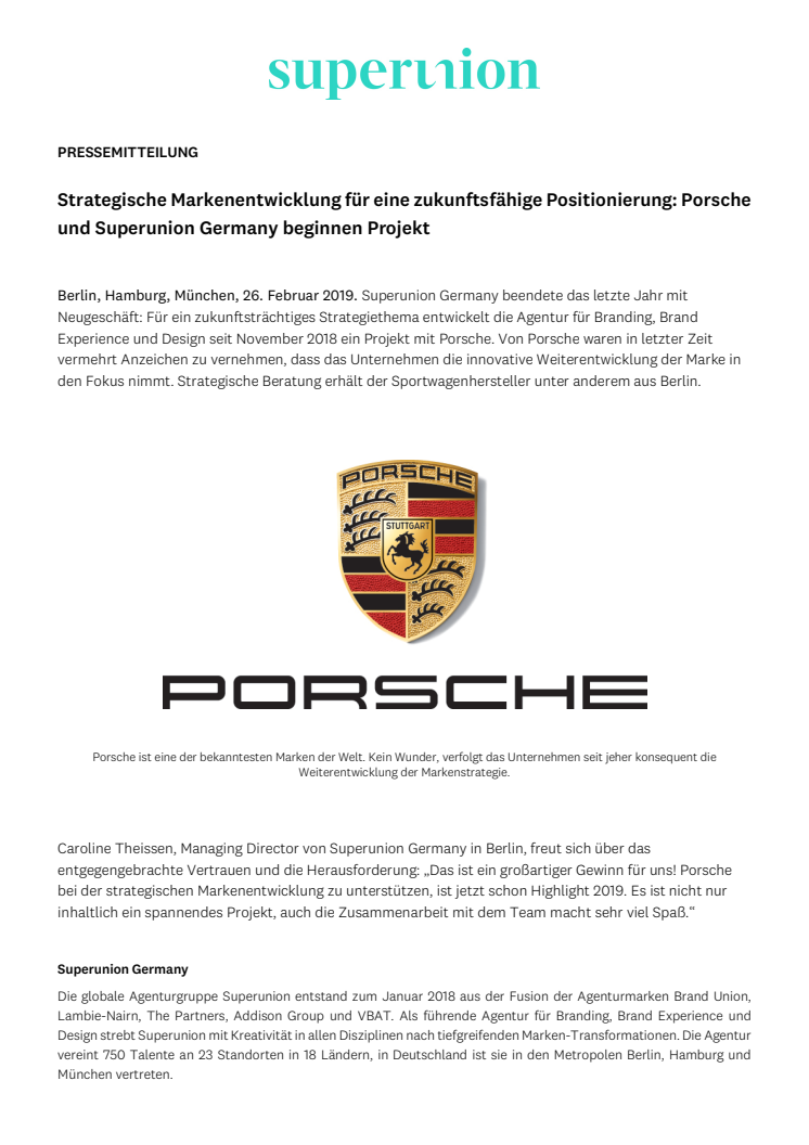 Strategische Markenentwicklung für eine zukunftsfähige Positionierung: Porsche und Superunion Germany beginnen Projekt 