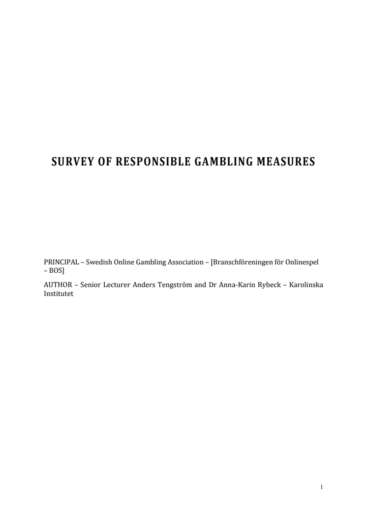 Mapping the interventions of gambling responsibility, Mazelab AB June 2013