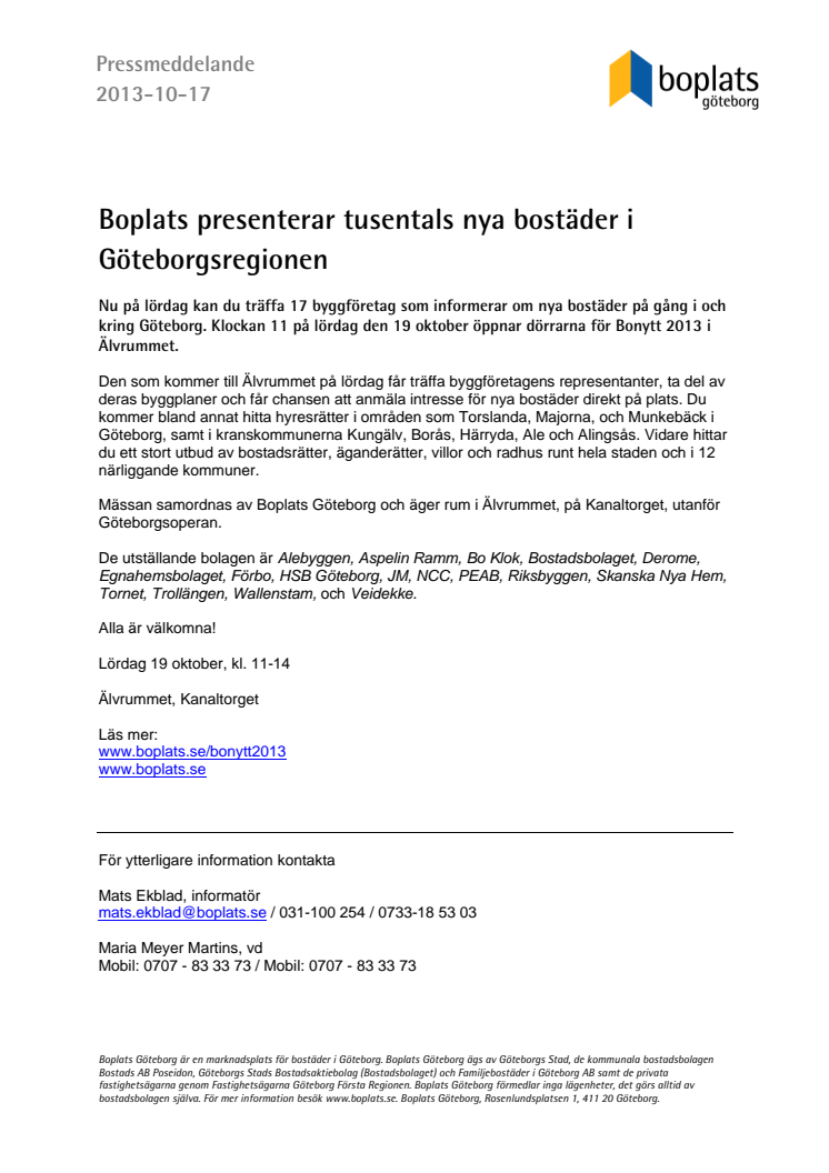 HSB är med när Boplats presenterar tusentals nya bostäder i Göteborgsregionen