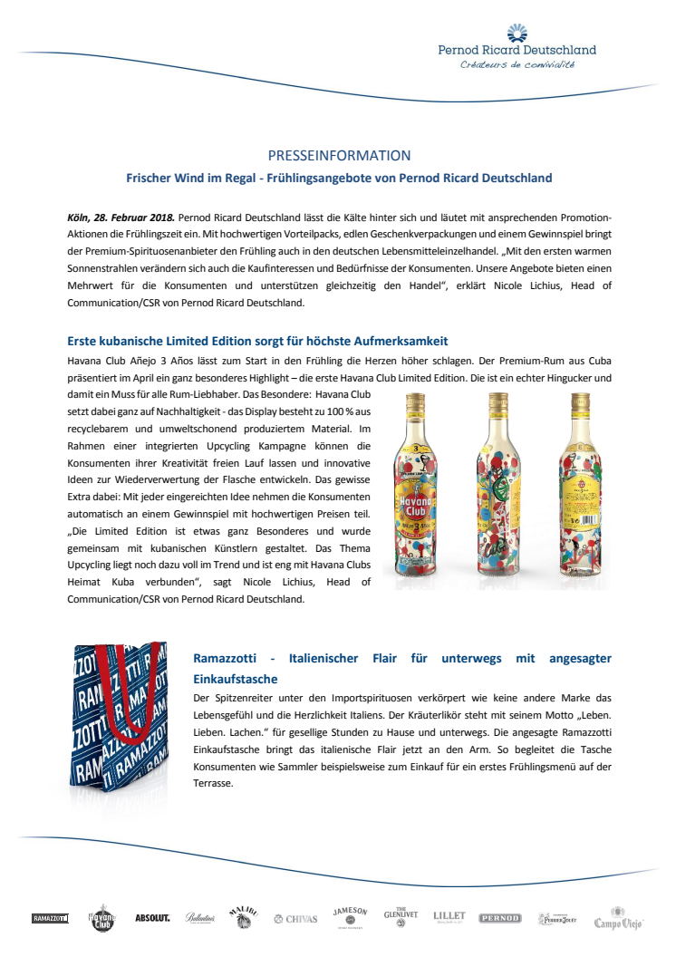 Frischer Wind im Regal - Frühlingsangebote von Pernod Ricard Deutschland