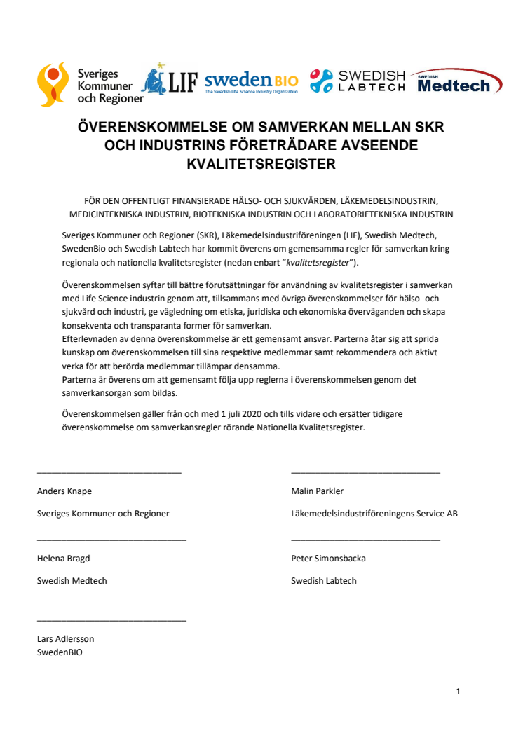 Överenskommelse kvalitetsregister