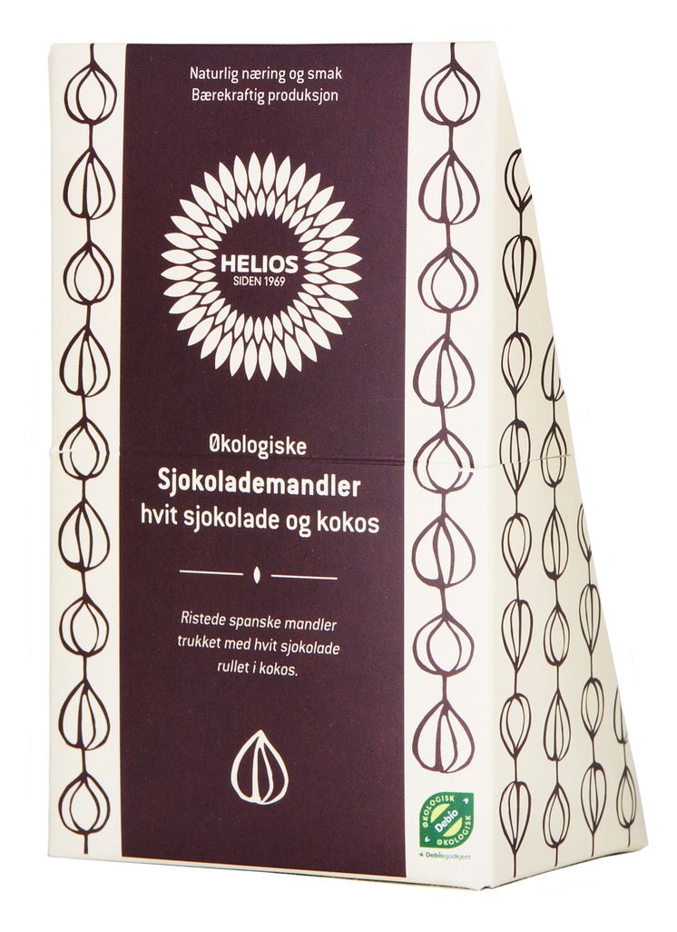 Helios mandler med hvit sjokolade og kokos økologisk (skrå)